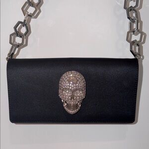 Chic Black Skull Embellished Clutch